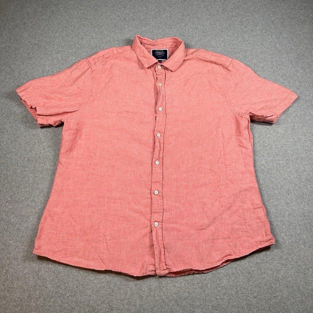 Charles Tyrwhitt XL Slim Fit 100% Linen Coral Short Sleeve Button Shirt